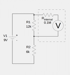 Simple resistive circuit with voltmeter