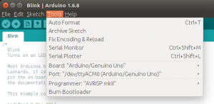 Arduino IDE tools menu